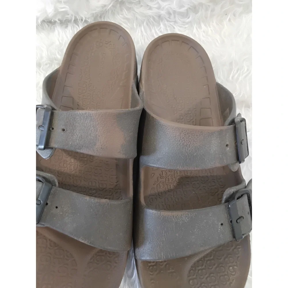 Gravity Defyer G-Defy Men 11 Brown Gray Orthotic Recovery Slide Sandals Buckle